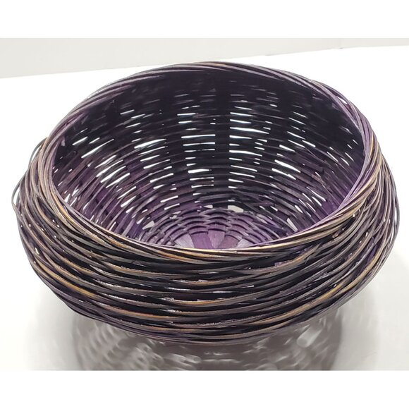 Wicker Basket Purple Round Decorative Bowl Artisan Weaving 9" Diameter Home Deco - Picture 3 of 7